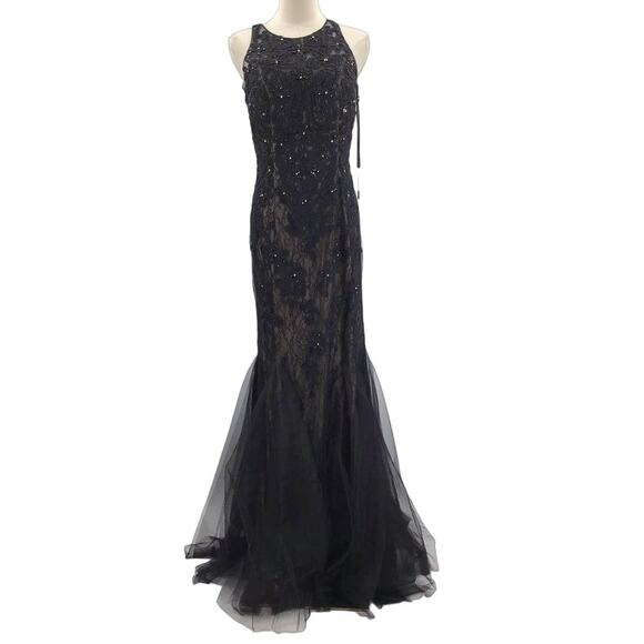 ASPEED SZ M black beaded lace mother of bride gala mermaid maxi dress NWT B164 - Picture 2 of 10